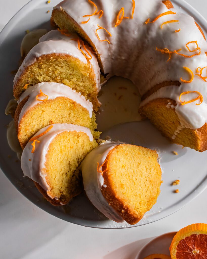 sliced orange bundt cake