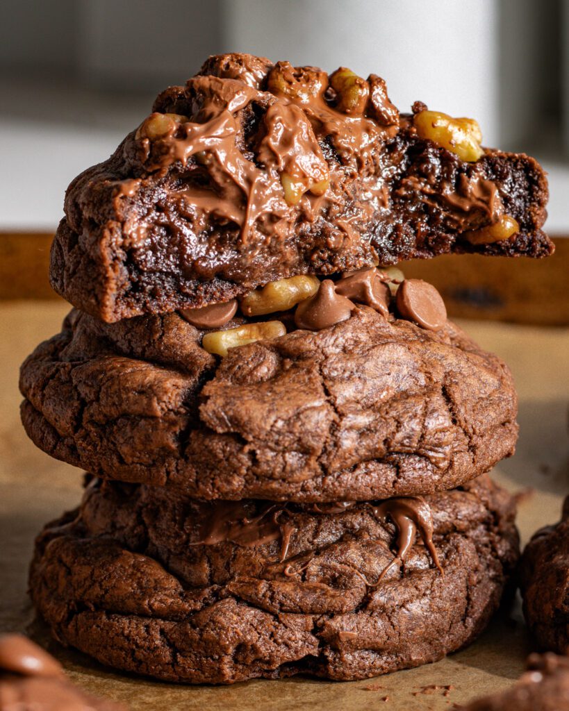 NYC chocolate walnut cookie with melted chocolate