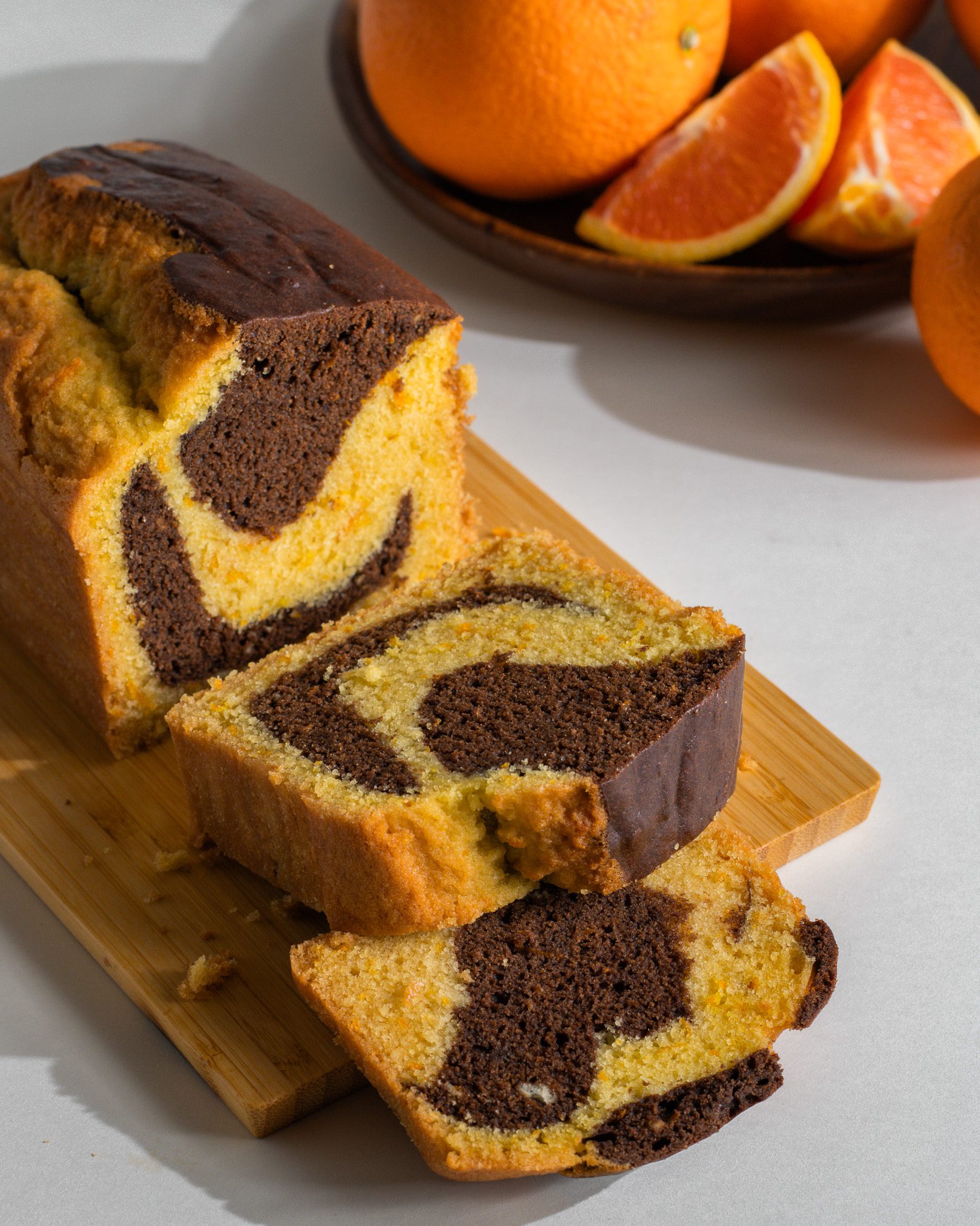Bakery style chocolate orange marble loaf cake