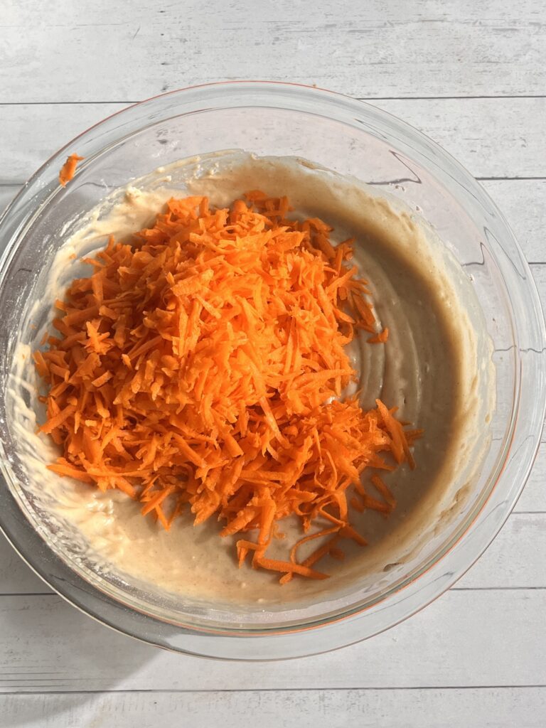 freshly grated carrots added to cake batter