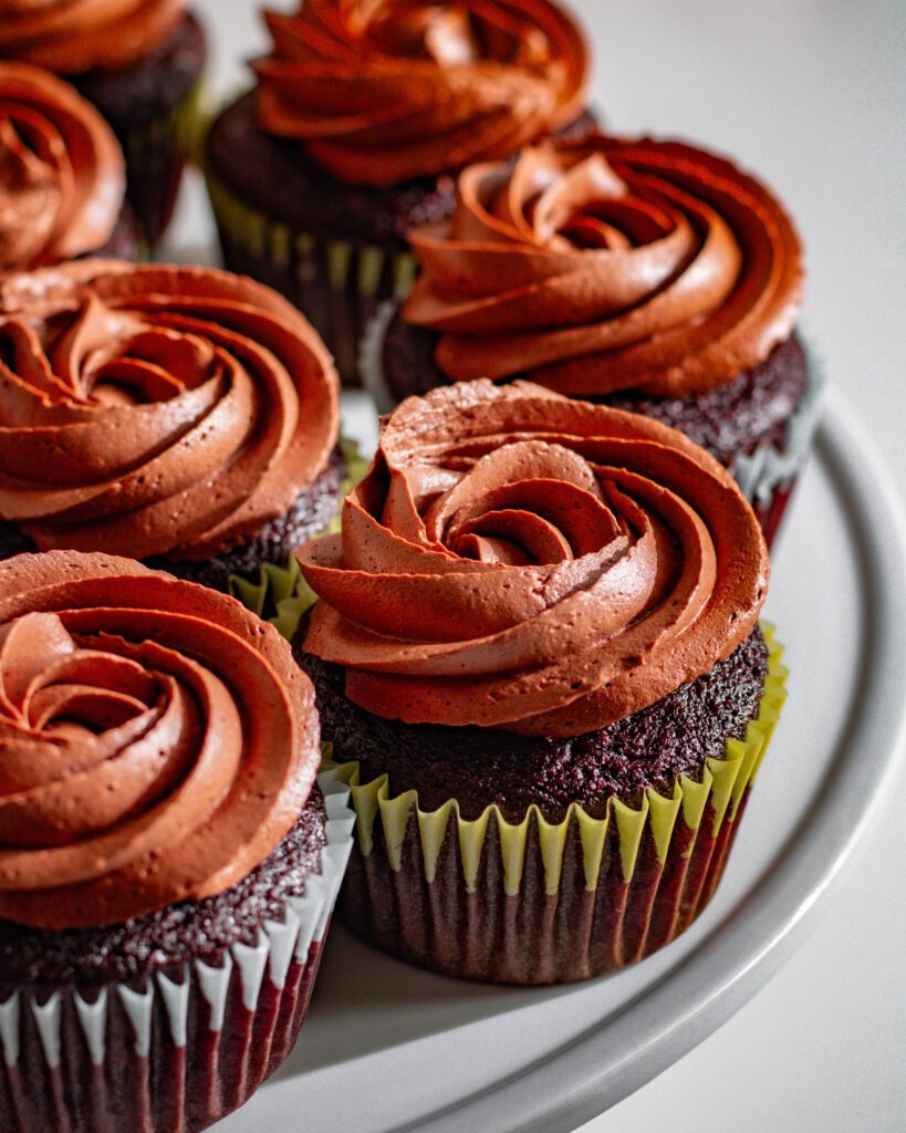 Classic eggless chocolate cupcakes with a rich chocolate finish