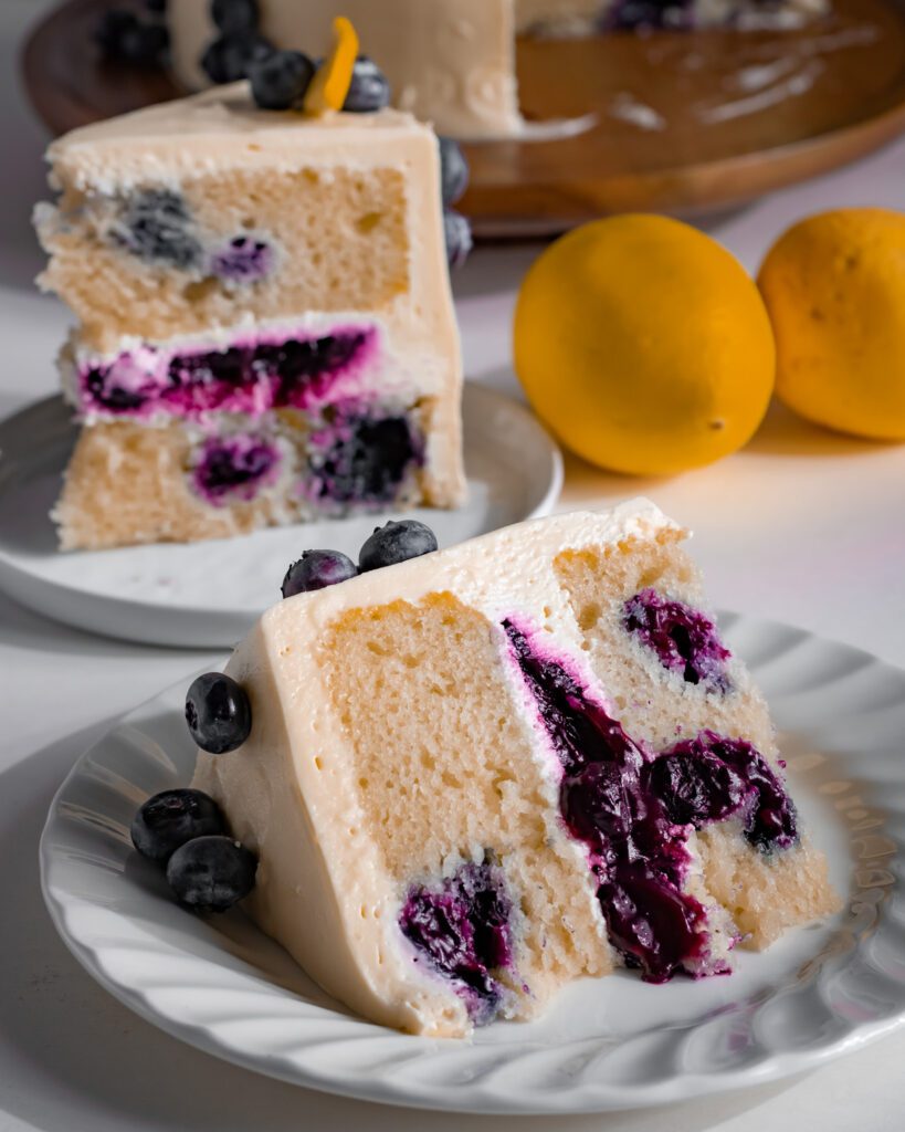 eggless cake with fresh blueberry filling