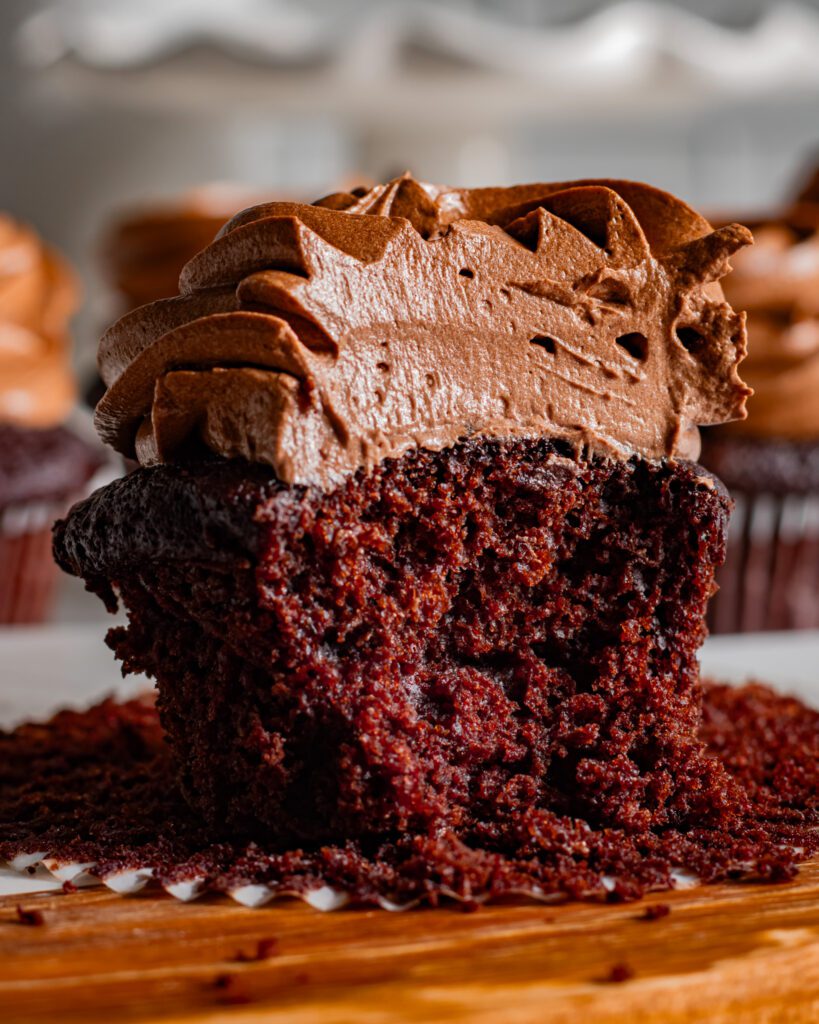 Perfectly moist eggless chocolate cupcakes with intense chocolate flavor