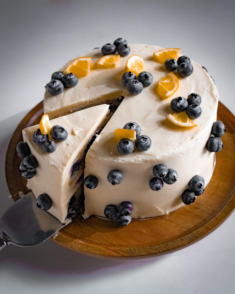soft and velvety eggless blueberry cake