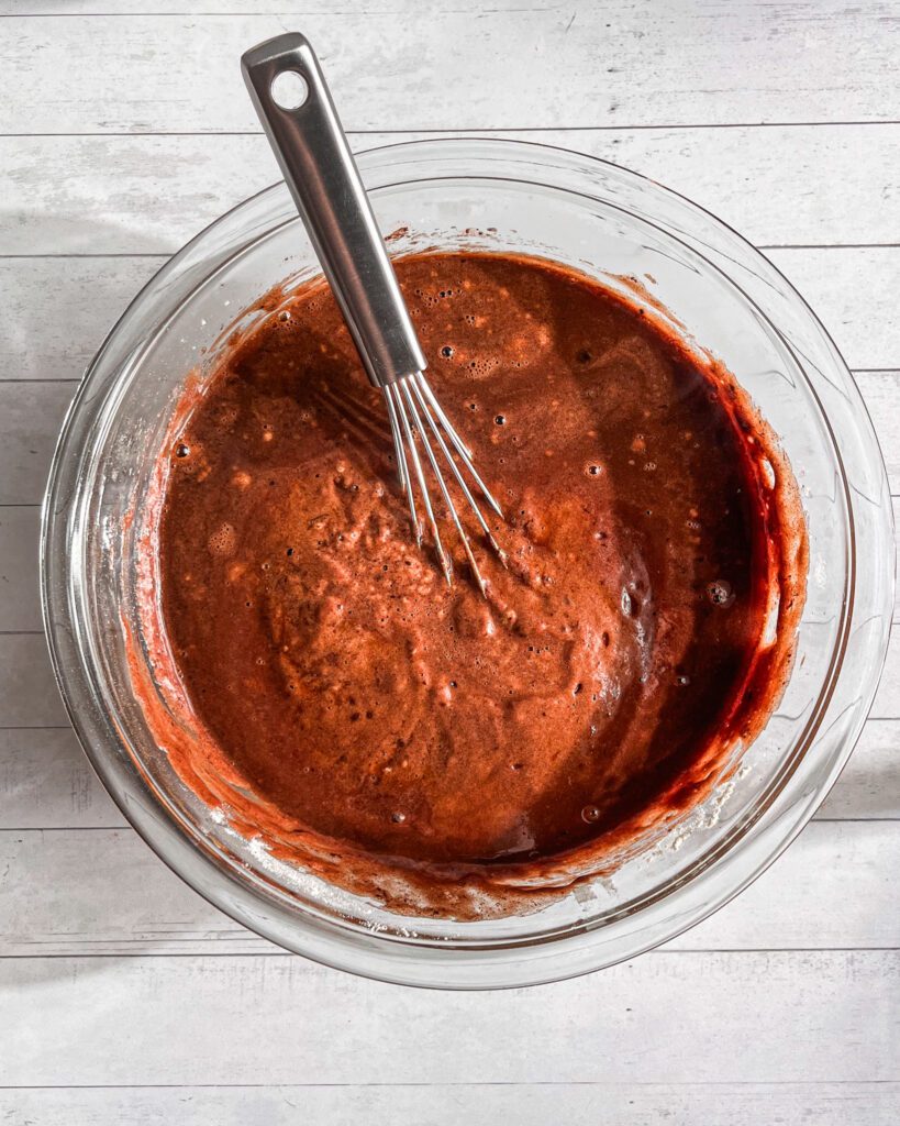 Smooth chocolate cupcake batter after mixing