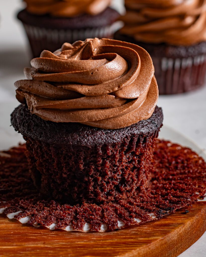 Ultra moist vegan chocolate cupcakes with rich chocolate swirl