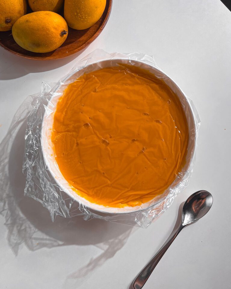 Freshly made mango curd without eggs and dairy and vegan