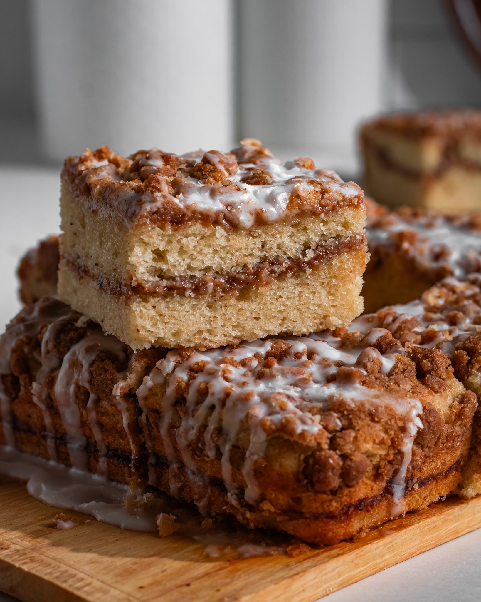 Eggless coffee cake with cinnamon sugar filling