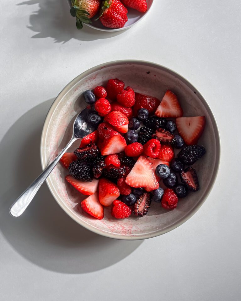 Mixed fresh berries washed and ready for cake filling.