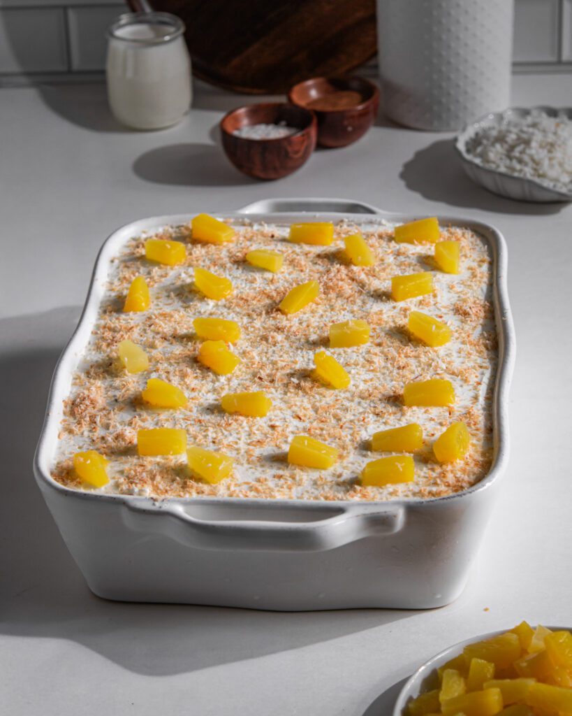 Creamy pineapple coconut biscuit cake - Icebox Cake