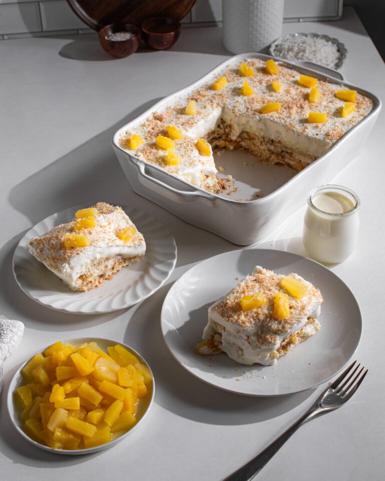 Eggless pineapple coconut cake perfect for summer gatherings