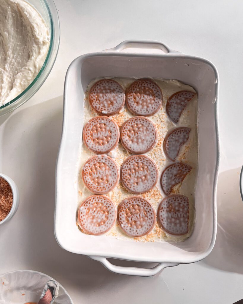 Building layers for a No-Bake Coconut Icebox Cake