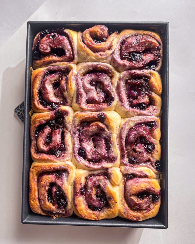 Freshly baked blueberry cinnamon rolls