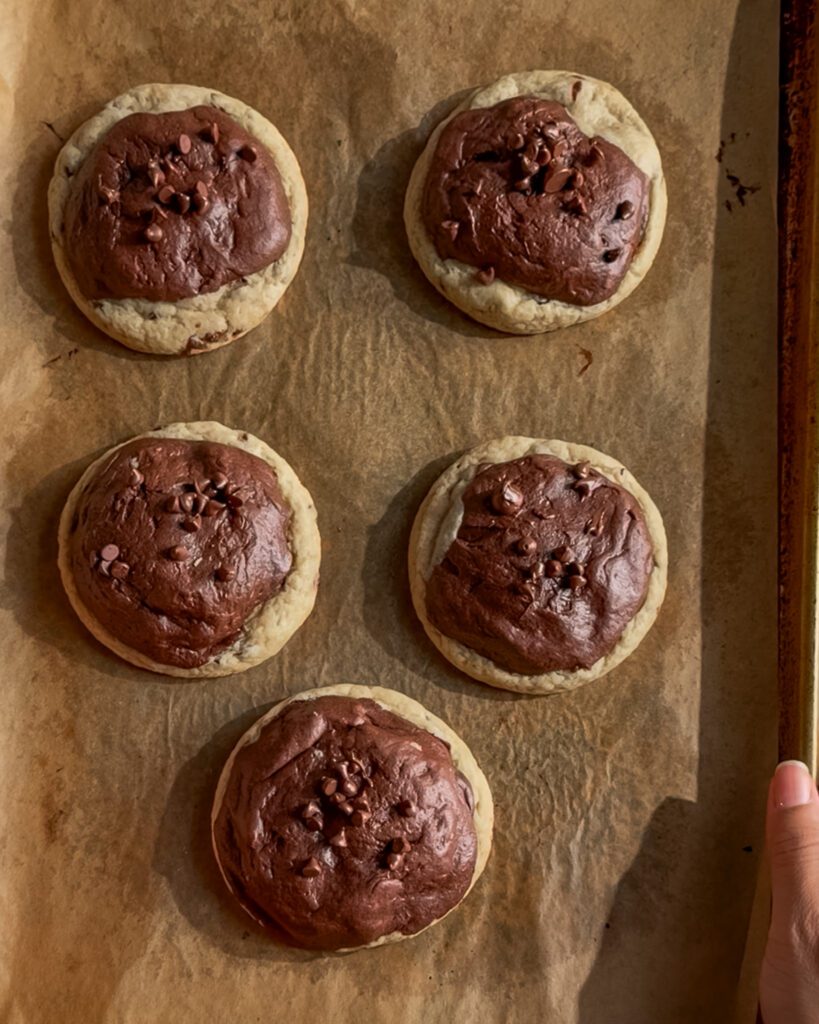 Freshly baked brookie cookies with fudgy brownie tops