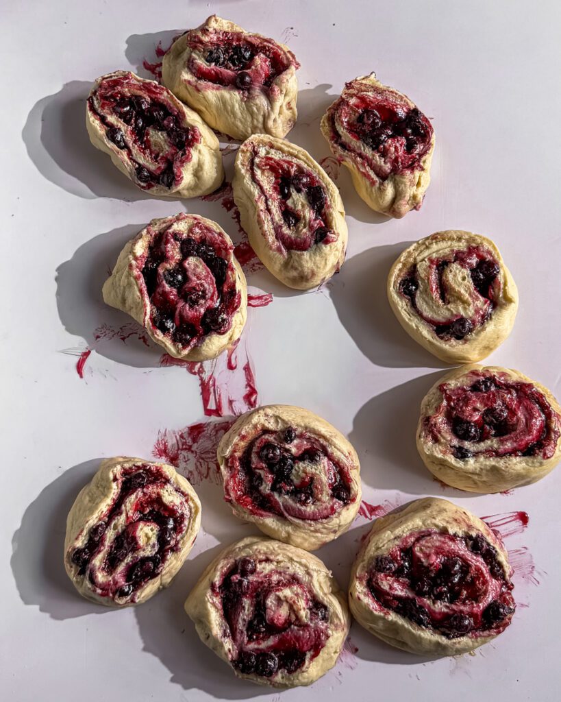 Sliced blueberry cinnamon rolls into individual rollsjpg