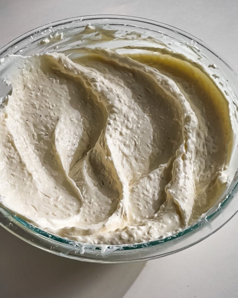 Fluffy coconut cream filling ready for layering icebox cake