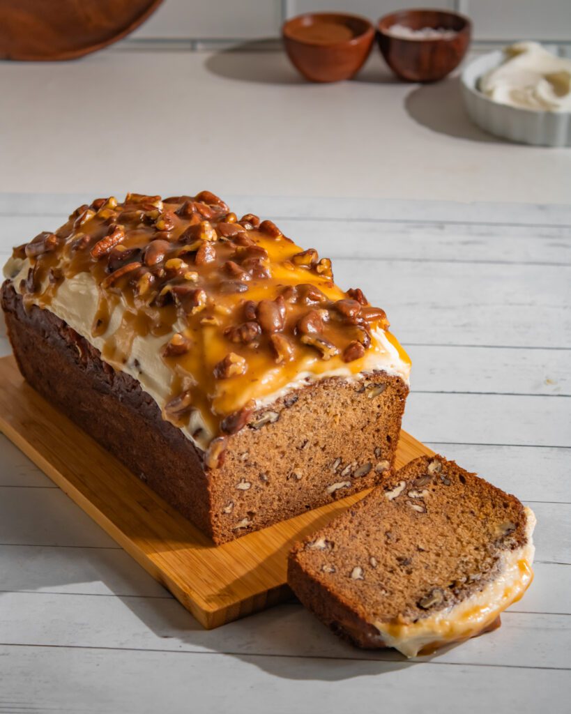 Banana Bread with Pecan Praline for holidays