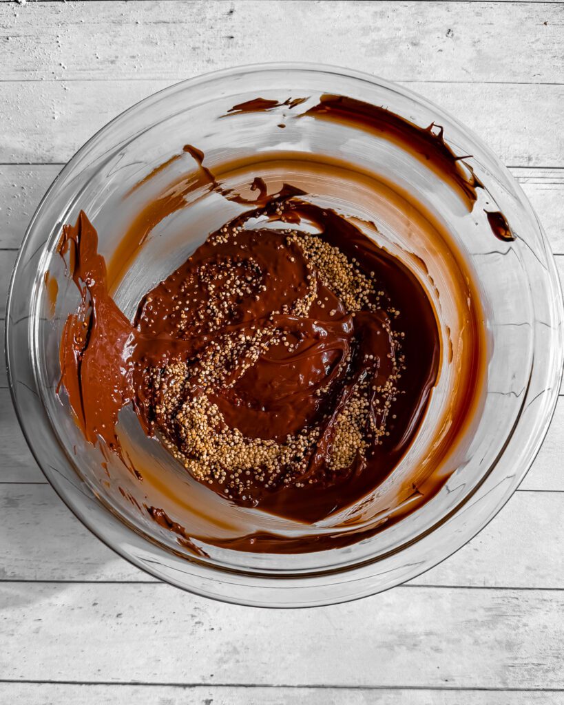 popped-quinoa mixed with dark chocolate.
